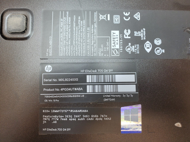 HP Elitedesk 705 G4 SFF, AMD Ryzen 5 Pro 2400G Vega graphics, 8GB Ram
