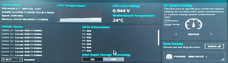 Custom PC- ASUS X99-A/USB3.1 Motherboard, 64GB DDR4, i7-5820K 3.3GHz, NVIDIA Quadro M4000 8GB