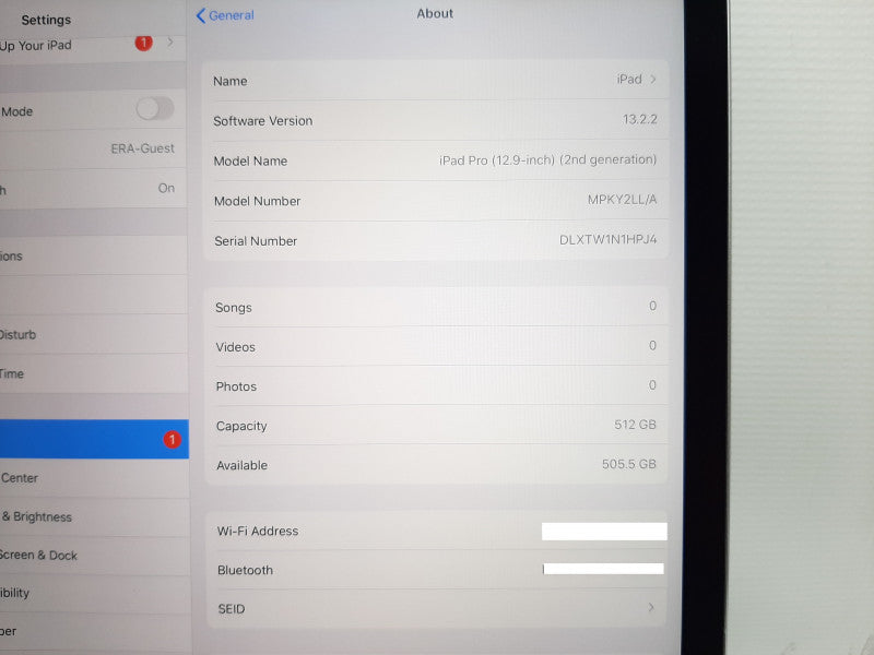 Apple iPad Pro 12.9in 2nd Generation Model: A1670 512GB
