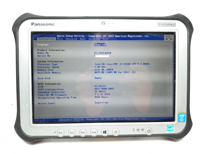 Panasonic Toughbook FZ-G1 i5-431U @ 2GHz 8GB RAM 8960H -NO M.2 SSD