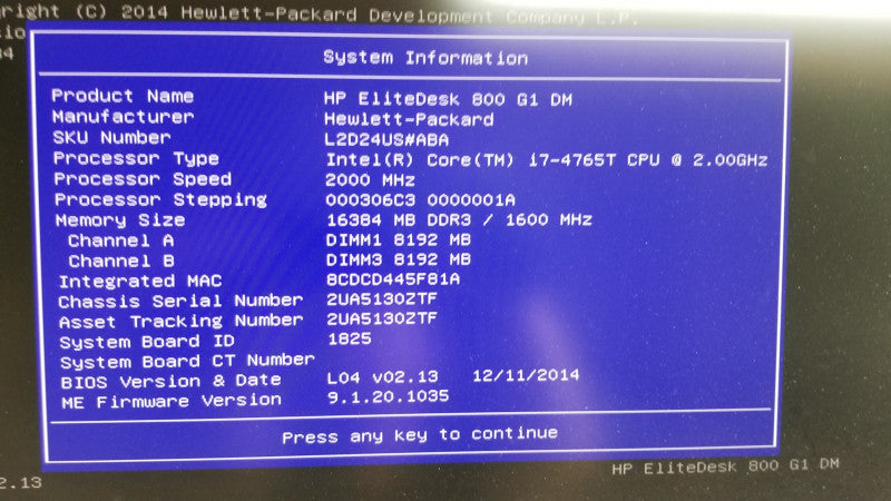 HP Elitedesk 800-G1 i7-4765T @ 2.00ghz / 16gb ram / no HHD,M.2