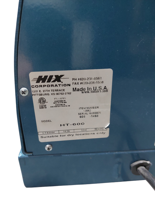 HIX Corporation T-Shirt Iron PressModel: HT-600 1760Watt 14.5A 120V 50-60Hz =