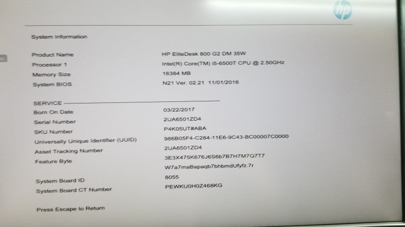 HP EliteDesk 800 G2 i5-6500T @ 2.50ghz / 16gb ram / see notes