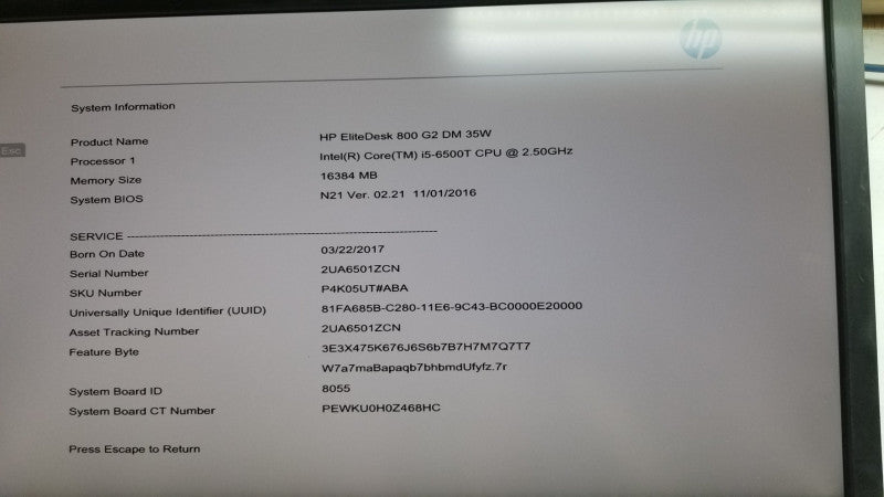 HP EliteDesk 800 G2 i5-6500T @ 2.50ghz / 16gb ram / see notes