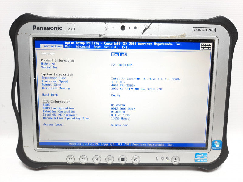 Panasonic Toughbook FZ-G1 i5-3437U @ 1.9GH4 8GB RAM15350H - NO M.2 SSD