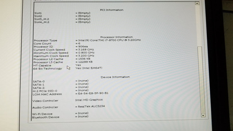 Dell D11S Desktop i7-8700 @ 3.20ghz / 16gb ram / see notes