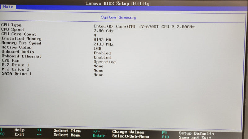 Lenovo ThinkCentre M710q mini, Core I7-6700T 2.8GHz, 8GB DDR4, No HDD/Power adapter/Antenna