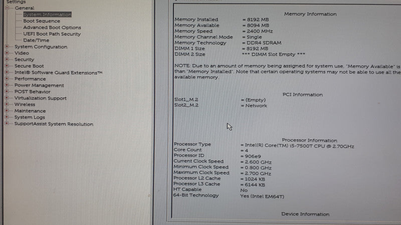 Dell OptiPlex 3050 USFF, i5-7500T 2.7GHz, 8GB DDR4, No HDD/No M.2