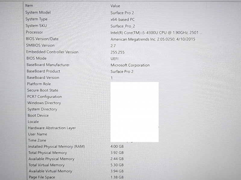 Microsoft Surface Pro 2 i5-4300U @1.9GHz 4B RAM 64GB Flash w/Keyboard