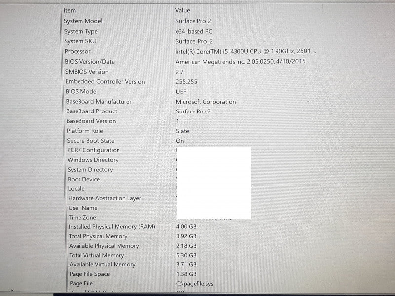 Microsoft Surface Pro 2 i5-4300U @ 1.9GHz 4B RAM 64GB Flash w/Keyboard