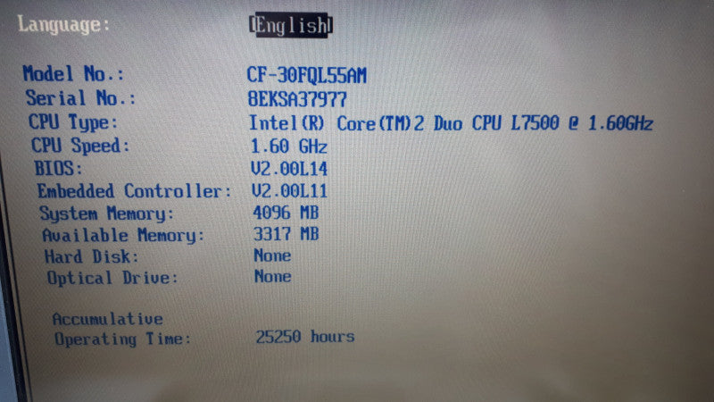 Panasonic Toughbook CF-30, C2D L7500 1.6GHz 4GB DDR2, HDD Caddy Included but No HDD