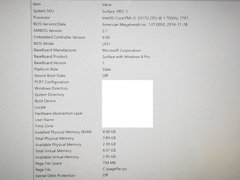 Microsoft Surface Pro 1 i5-3317U @ 1.7GHz 4GB RAM 128GB Flash w/Keyboard