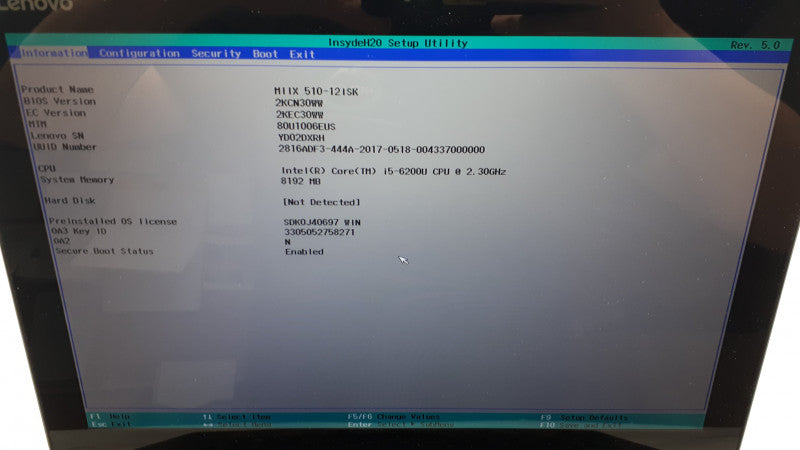 Lenovo MIIX 520-12ISK i5-6200U 2.3GHz, 8GB DDR4, No HDD