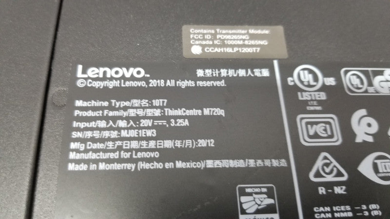 Lenovo Thinkcenter M720Q I5-8400T @ 1.70ghz / 8gb ram / SEE NOTES