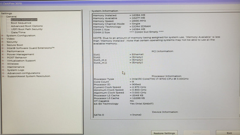 Dell Optiplex 3070, Core I7-9700 3.0GHz 8-Core, 16GB DDR4, 1x HDD Tray,