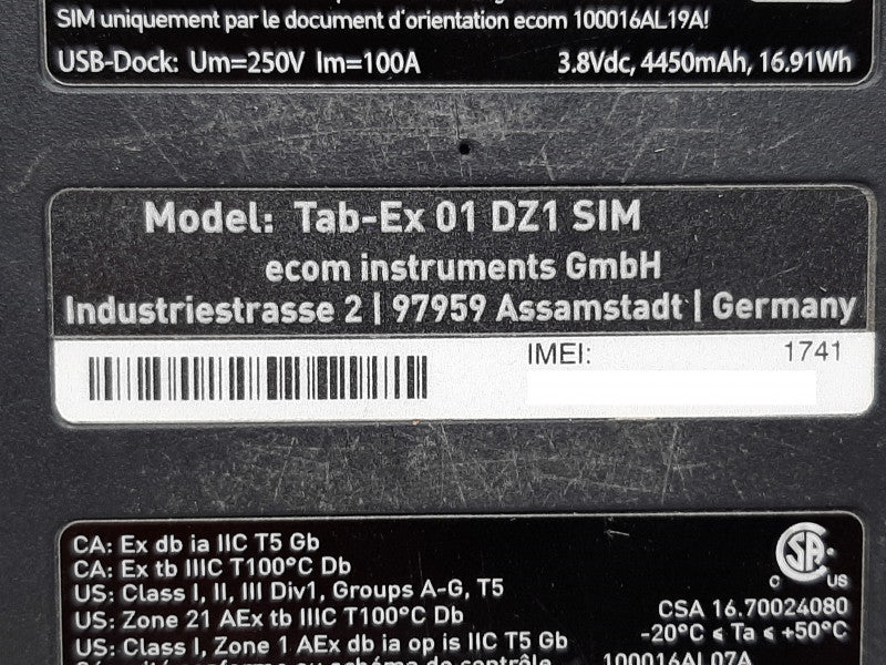 ECOM Tab-Ex DZ 1 SIM Rugged Tablet 1.5GB RAM 16GB Flash -See Notes
