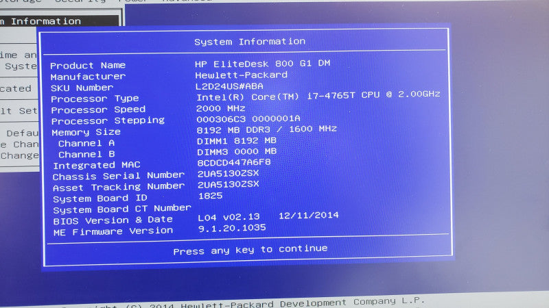 HP EliteDesk 800 G1 Mini, Core i7-4765T 2.00GHz, 8GB, No HDD/ Power Adapter