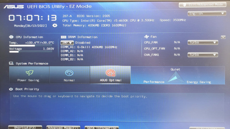 ASUS Z87-A Motherboard w/ i5-4690K 3.5GHz, 4GB RAM, No CPU Heat sink/Io Back Cover