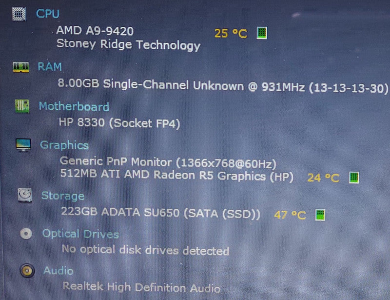 HP Notebook 15-bw028ca AMD A9-9420 3GHz 8GB RAM 250GB SSD 15.6\\"