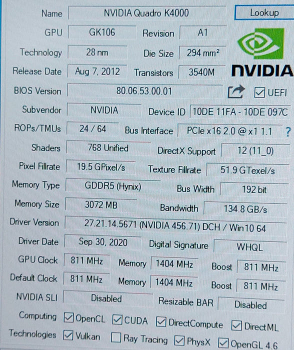 Nvidia Quadro K4000 3GB GDDR5 PCI-E Video Graphic Card