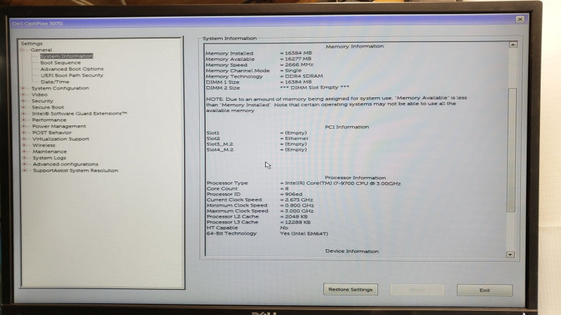 Dell Optiplex 3070, Intel Core I7-9700 3.0GHz 8-Core, 16GB DDR4, 1TB HDD