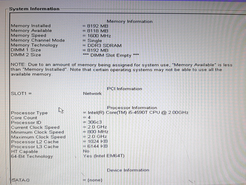 DELL Optiplex 3020 Mini PC i5-4590T @ 2GHz 8GB RAM NO HDD