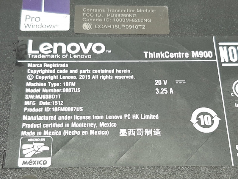 Lenovo ThinkCentre M900 i5-6500T @2.50GHz 4GB RAM -No HDD/Caddie