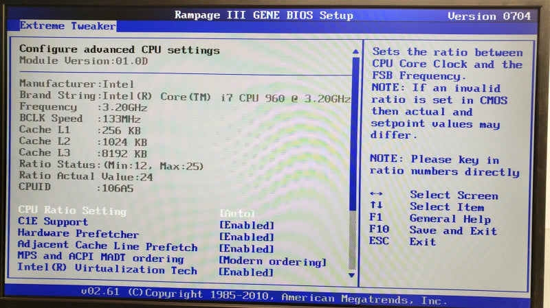 Asus Rampage III Gene Board with Core I7-960 3.2GHz, 4GB DDR3, No I/O Back cover/Heat sink/Fan
