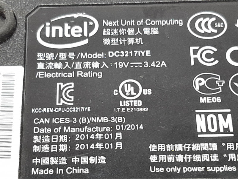 Intel NUC Mini PC DC3217IYE i3-3217U @ 1.8GHZ 8GB RAM -NO SSD