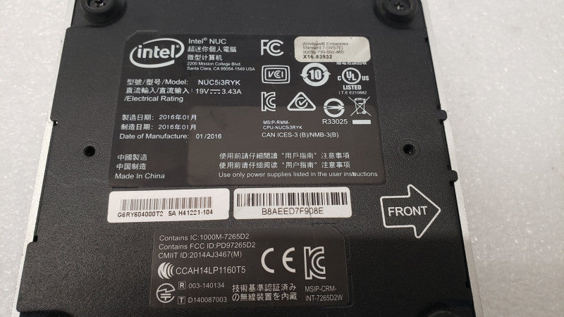 Intel NUC5i3RYK Mini PC, Core i3-5010U 2.1GHz, 4Gb, No HDD/Power Adapter