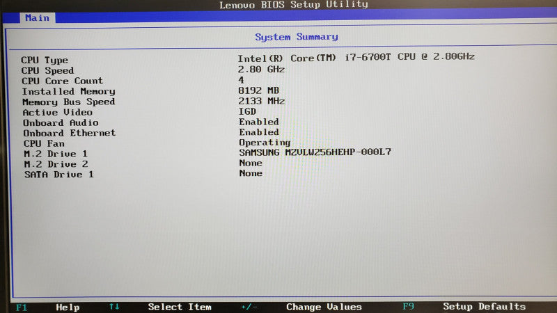 Lenovo ThinkCentre M910q mini PC, Core i7-6700T 2.8GHz 8GB RAM, 256GB M.2 SSD, No Power Adapter/Antenna/OS