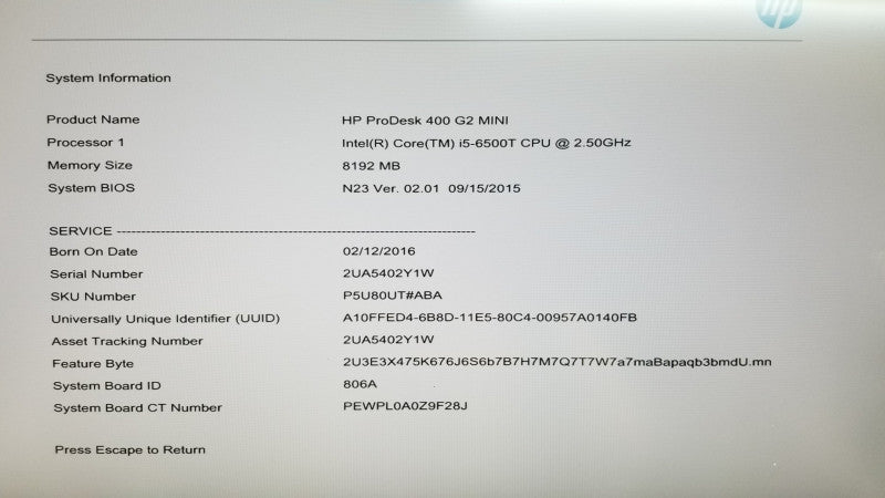 HP ProDesk 400 G2 i5-6500T @ 2.50ghz / 8gb ram / no hdds