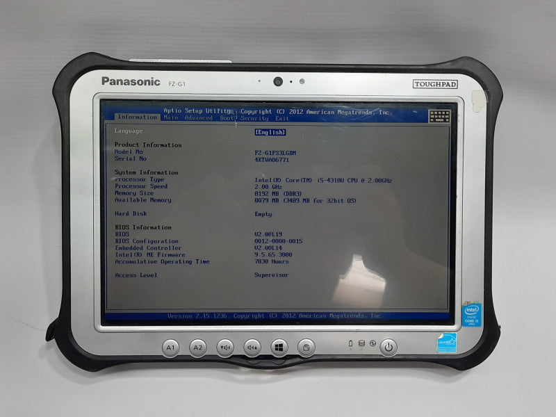 Panasonic FZ-G1 Toughpad, i5-4310U 2.0GHz, 8GB DDR3, No M.2 HDD