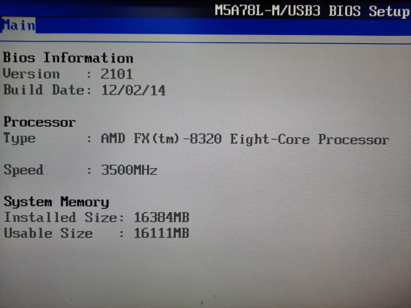 ASUS M5A78L-M/USB3 motherboard with AMD FX 8320 3.5GHz 16GB DDR3
