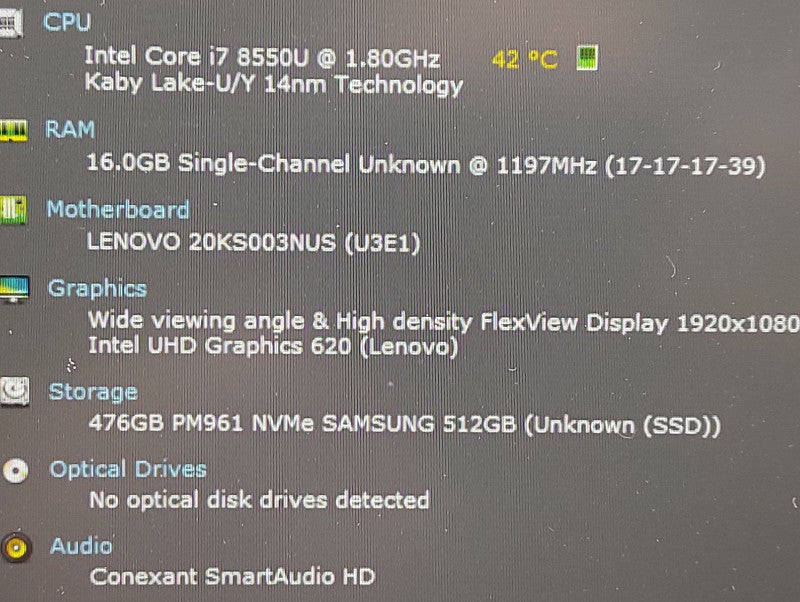 Lenovo ThinkPad E580 i7-8550U 1.8Ghz 16GB RAM 500GB SSD 15.6\\"