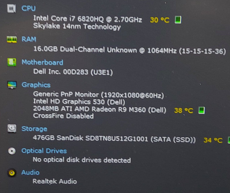 Dell Precision 3510 i7-6820HQ 2.7GHz 16GB RAM 500GB SSD 15.6\\"