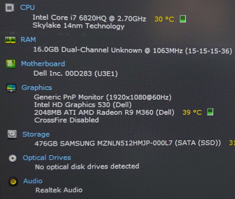 Dell Precision 3510   i7-6820HQ 2.7GHz 16GB RAM 500GB SSD 15.6\\"
