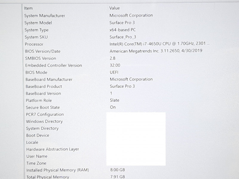 Surface Pro 3 1631 i7-4650U @ 2.3GHz 8GB RAM 256GB Flash -Touch not Working