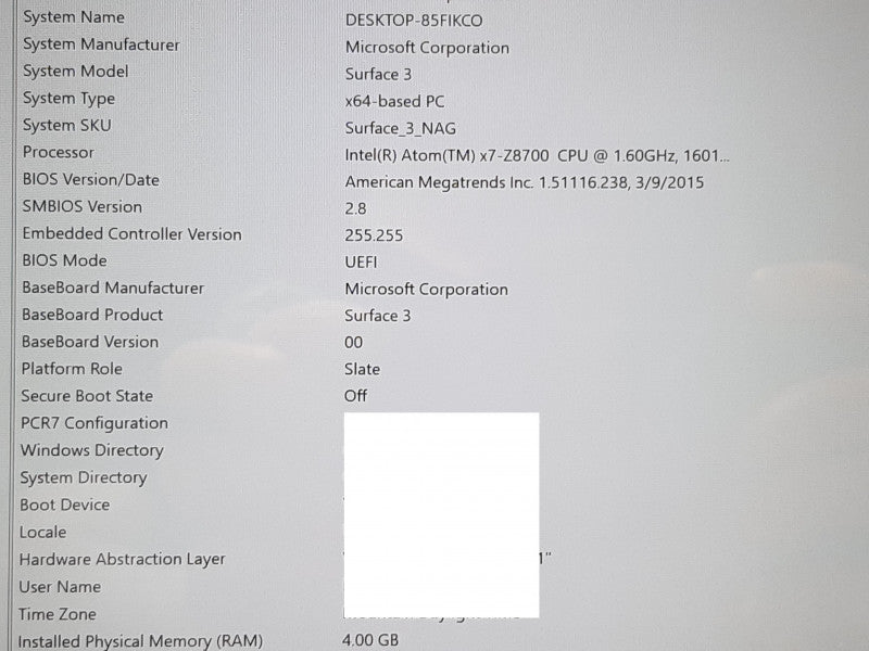 Surface 3 1657 Atom x7-Z8700 @ 1.6GHz 4GB RAM 128GB Flash w/ 1654 Keyboard