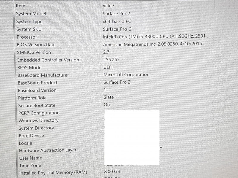 Surface Pro 2 1601 i5-4300U @ 2.5GHz 8GB RAM 256GB Flash w/ Keyboard 1535
