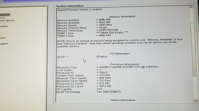 Dell optiplex D08U i3-4150T @ 3.00ghz / 4gb ram / no 2.5\\" HDDs