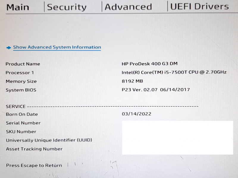HP ProDesk 400 G3 DM i5-7500T @ 2.7GHz 8GB RAM - NO HDD
