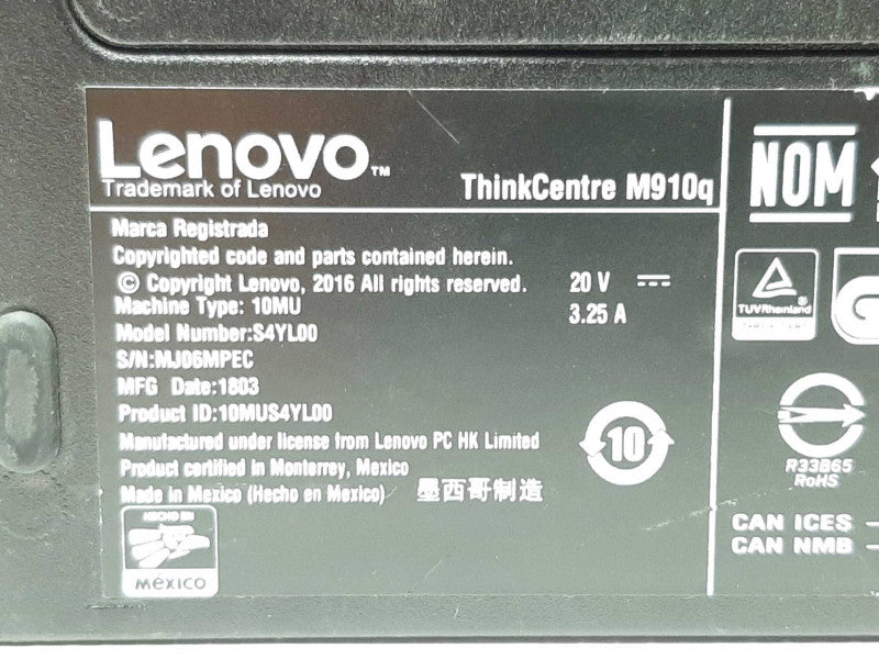 Lenovo ThinkCentre M910q i5-6500T @ 2.5GHz 4GB RAM - NO HDD