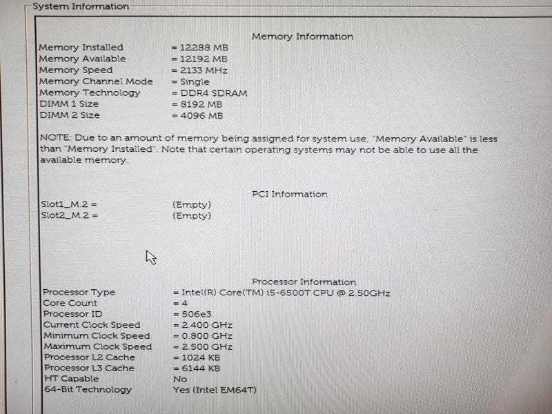 Dell USFF Optiplex 7040, i5-6500T 2.5GHz 12GB DDR4, No M.2 No HDD