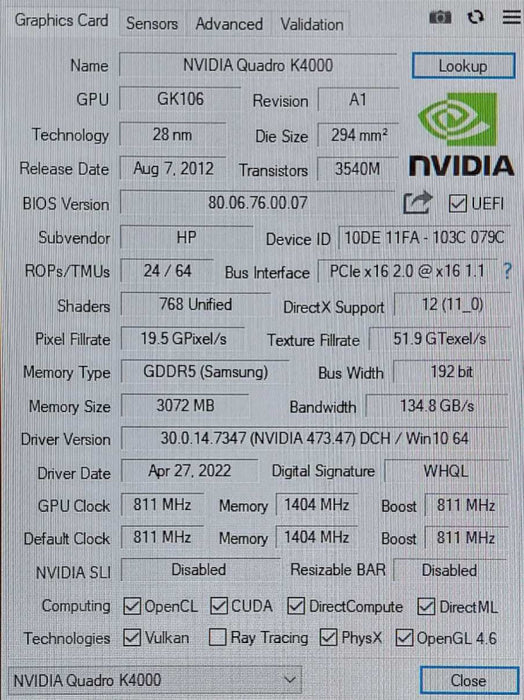 Nvidia Quadro K4000 3GB GDDR5 PCI-E Video Graphics Card