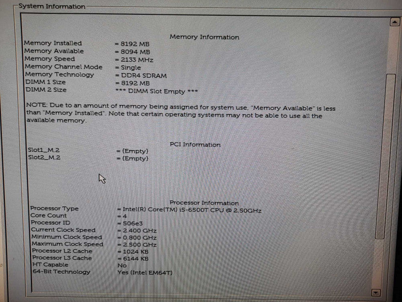 Dell Optiplex 7050 USFF, i5-6500T 2.5GHz, 8GB DDR4, No M.2 No HDD