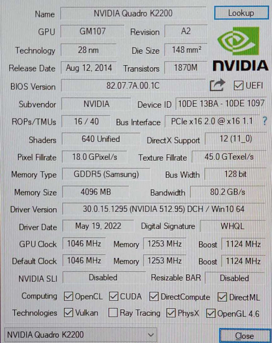 Nvidia Quadro K2200 4GB GDDR5 PCIe 2.0 Video Graphics Card