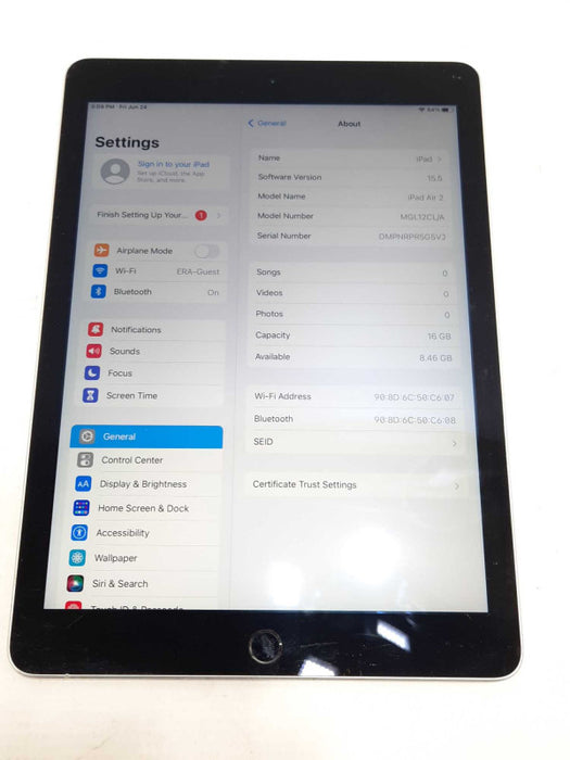 Apple iPad Air 2 A1566, 16GB Storage