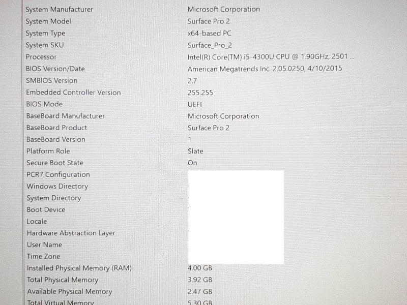 Surface Pro 2 1601 i5-4300U @ 2.5GHz 4GB RAM 128GB SSD w/Keyboard