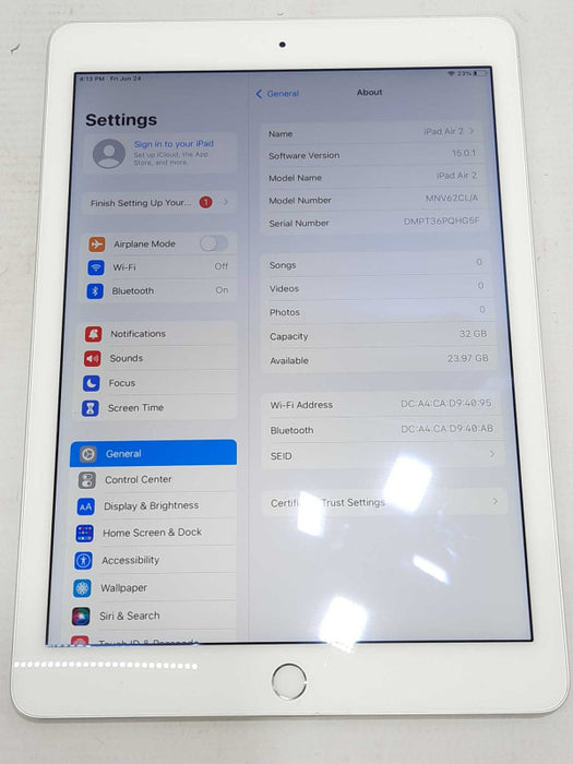 Apple iPad Air 2 A1566, 32GB Storage